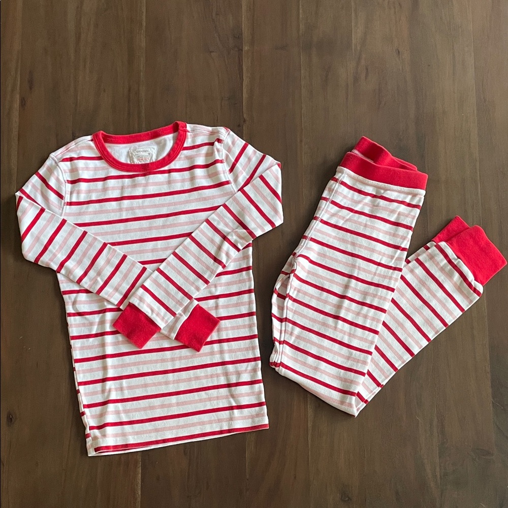 Crewcuts Red and White Striped Kids Pajama Set size 10